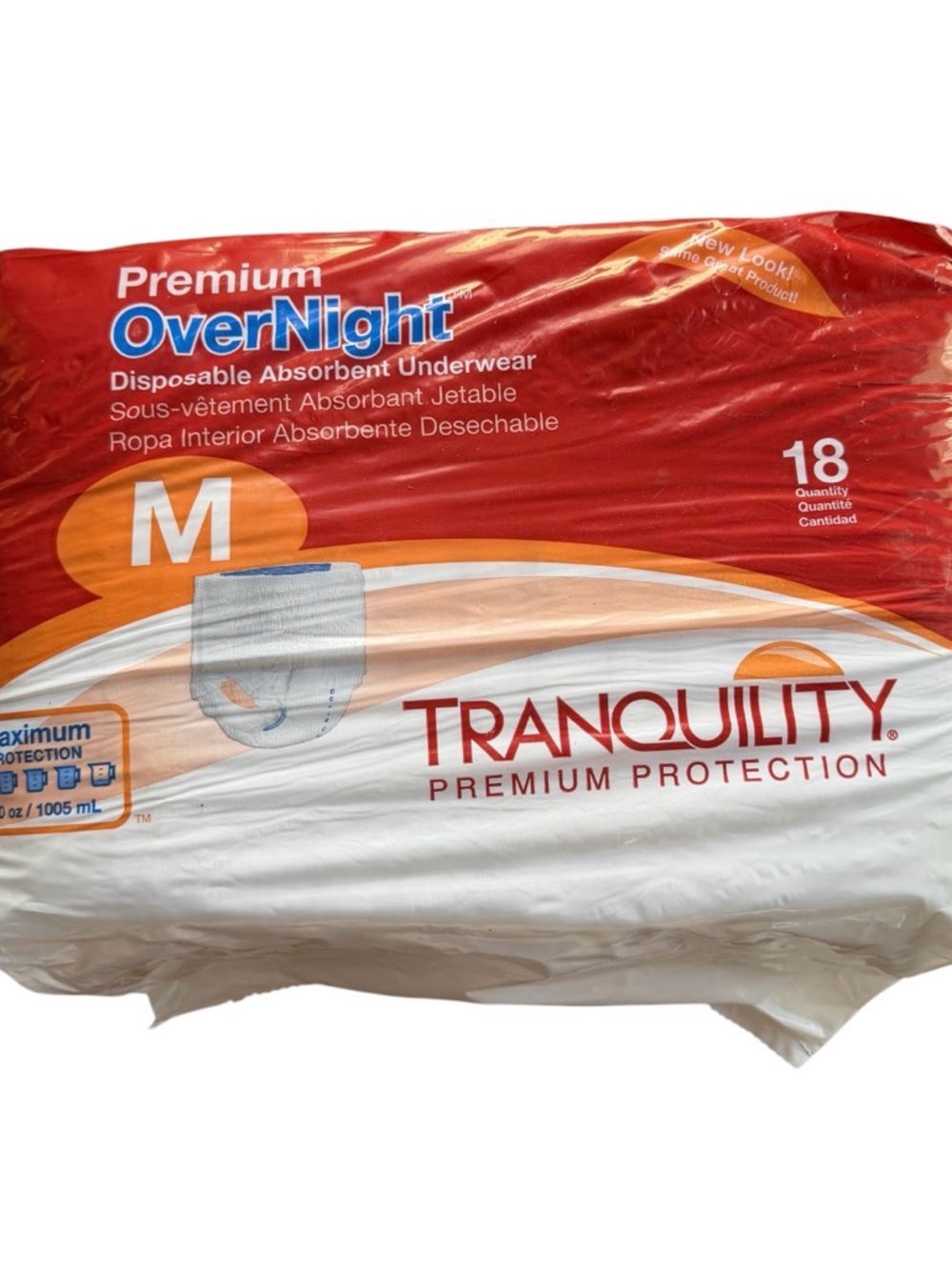 Tranquility Premium OverNight Disposable Absorbent Underwear, Medium, 18 Count